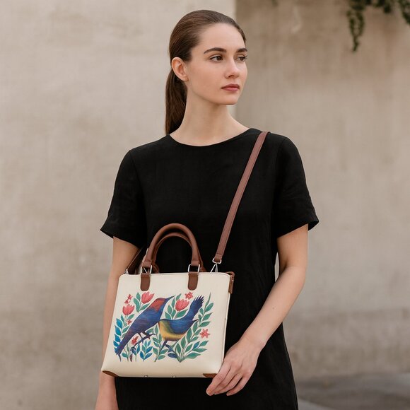 Printed Leather 3-in-1 Convertible Top Handle Crossbody Bag for Women- Daily Use - Picture 3 of 16